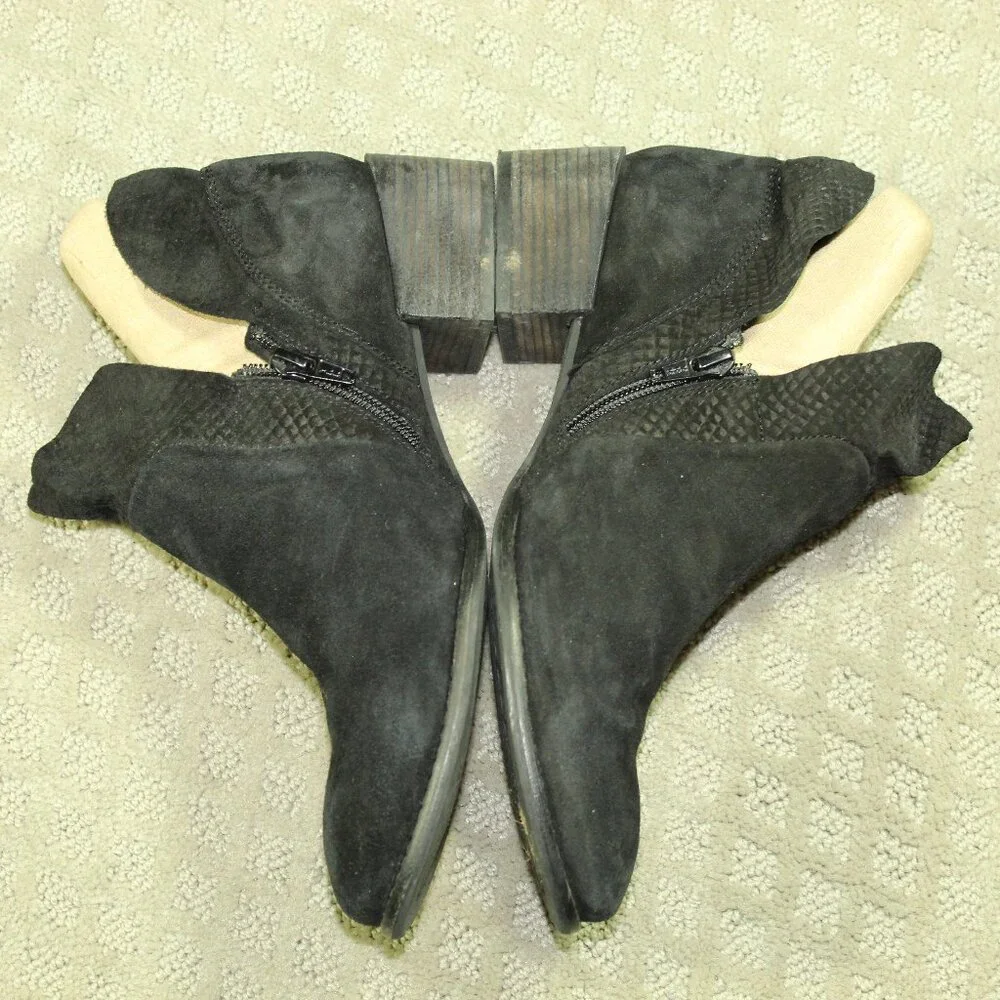 Seychelles Black Ankle Boots Ladies Sz 9 Textured Suede Zip Block Heel - Picture 3 of 6